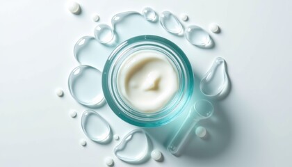 Poster - Moisturizing cream in jar surrounded by water droplets  