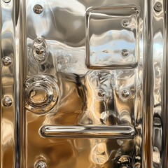 Fototapete - A close-up of a shiny, stainless silver metallic wavy background