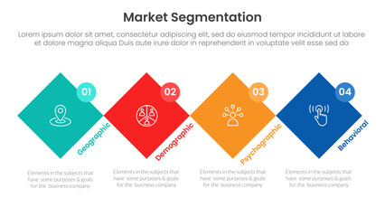 Poster - market segmentation framework analysis infographic 4 point stage template with rotated square diamon