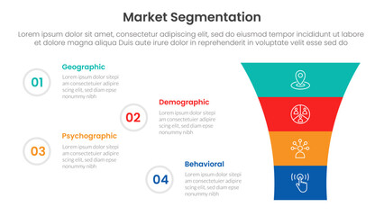 Poster - market segmentation framework analysis infographic 4 point stage template with round funnel on right