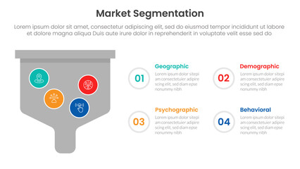 Poster - market segmentation framework analysis infographic 4 point stage template with bold funnel box for s