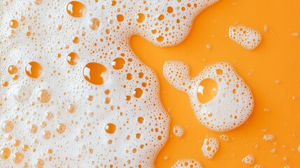 Poster - Abstract Orange Background with White Foam Bubbles Texture Detailed Closeup Photography Cleanliness Concept Bright Vivid Colors Perfect for Design Projects High Resolution Image Clean Fresh Modern    