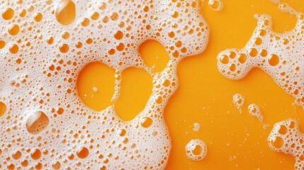 Poster - Abstract Orange Background with White Foam Bubbles Texture Detailed Closeup Pattern Design Element for Modern Wallpaper Graphic Design Project Bright Vivid Color Palette Airy Light Bubbles Foam       
