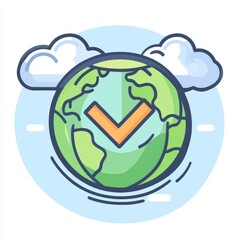 Poster - A cloud, earth globe, and checkmark icon are used to convey the idea of global connectivity in the context of technology and communication