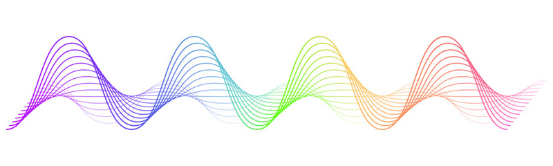 Leinwandbilder - Abstract background with colorful wavy lines. Rainbow gradient spectrum wave flowing in dynamic curve on transparent background. Vector element for social media, cover, banner, flyer, music