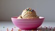© DEER FLUFFY - Peanut butter banana nice cream decorated with sprinkles in pink bowl