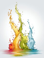 Poster - Colorful Splash Created by Gasoline Fuel Drop Impacting Calm Water Surface During Daylight Hours