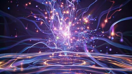Poster - Bright energy vortex is expanding, creating a magical atmosphere with glowing particles and waves, perfect for visual effects and motion graphics projects