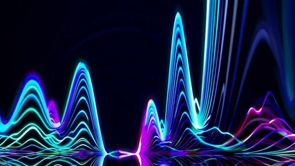Fototapete - Dark background hosting vivid neon lines pulsating rhythmically, generating dynamic abstract visual energy through glowing curved fluorescent patterns