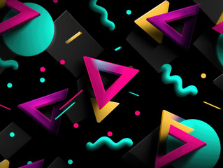 Poster - Vibrant geometric patterns in bright colors on a dark background with dynamic shapes