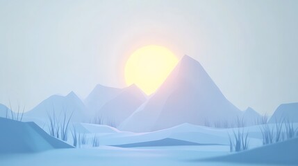 Wall Mural - Lowpoly sunset mountain landscape.