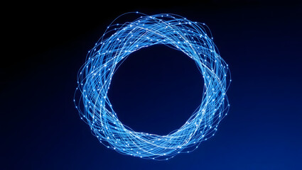 Fototapete - Mesmerizing Intricate Network Glowing Fiber Optic Circle Abstract Art