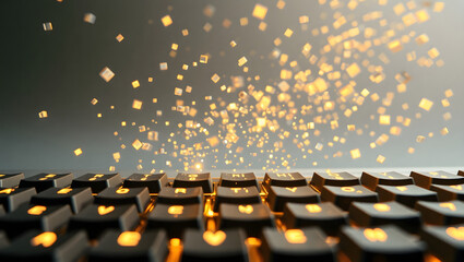 Fototapete - Mesmerizing Keyboard Glowing Keys and Digital Particles
