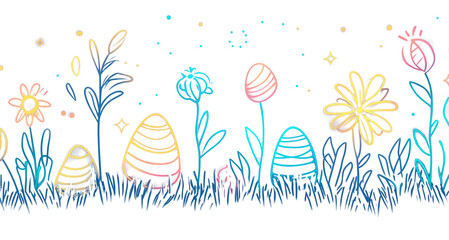 Wall Mural - png easter-themed illustration background flowers.