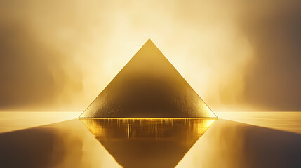 Wall Mural - a golden pyramid shape sits atop a smooth surface, radiating a sense of elegance and simplicity agai