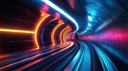 Poster - Neon Lightspeed Tunnel: A Futuristic Journey Through Vibrant Colors and Speed