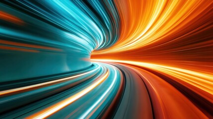 Poster - Abstract Speed Tunnel: A Journey Through Vibrant Hues of Orange and Teal