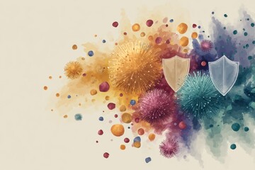 Aufkleber - Dynamic Abstract Visualization of a Healthy Immune System With Vibrant Colors and Protective Shield Forms Depicting Resilience Against Pathogens