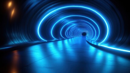 Poster - Neon Blue Tunnel: A Futuristic Digital Artwork