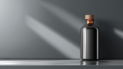 Poster - Crude Oil Bottle Mockup on Glossy Surface for Industrial Design Showcasing Sleek Lines and Elegant Tint