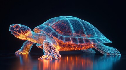 Poster - Digital Wireframe Turtle: Neon Glow in the Dark