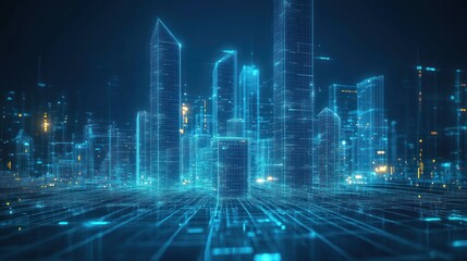 Poster - Cyber Cityscape: A Futuristic Digital Metropolis
