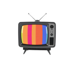 Poster - Nostalgic Television, Retro Style, Vibrant Screen. A Vintage Television Set, Rendered In 3d, Displays A Colorful Screen. Perfect For Adding A Touch Of Classic Charm, Isolated On A Pure White Backdrop.
