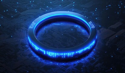 Poster - Glowing blue ring on circuit board.