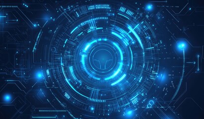 Poster - Abstract futuristic technology background with glowing circuit board and digital data.