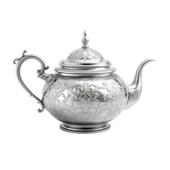 Leinwandbilder - Elegant Silver Teapot, Detailed Craftsmanship, A Beautiful Piece Of Tableware For Serving. Isolated View Presents Refined Design. Perfect Object Shows Sophistication. Ideal Object For Beverage