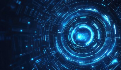 Poster - Abstract blue glowing circular technology background.