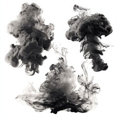Poster - Three plumes of dark gray smoke suspended in a white space creating an abstract and ethereal effect
