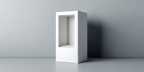 Poster - A white rectangular display stand with a hollow square opening against a gray background