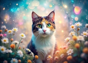 calico cat conceptual photography: dreamy, whimsical portrait
