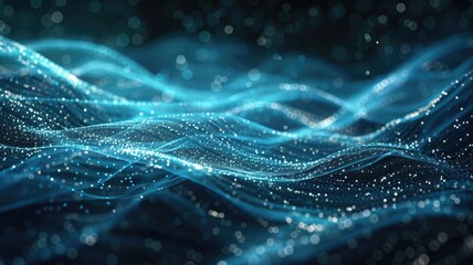 Poster - Abstract wavy grid with vibrant red and blue lighting. Digital art of digital wave made from glowing dots and line connecting together. Technology and innovation. Futuristic and digital art. AIG53.