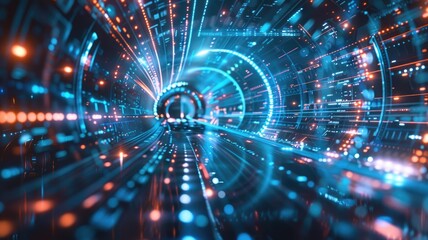 Poster - Futuristic digital interface with glowing elements. Digital artwork of circle shape hologram with blue glowing interface. Technology and innovation concept for design and print. Cyber security. AIG53.