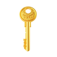 Leinwandbilder - Golden Key, A Symbol Of Opportunity, Access, And Unlocking Potential. Detailed Engravings Adorn Its Surface. An Invitation For New Possibilities, A Valuable Tool For Achieving Goals.