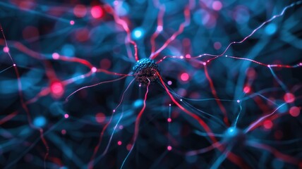 Poster - Abstract picture of colorful particle with sparkle electric style design connect become structure of energy represent connection of neuron in brain or atom between space with mysterious scene. AIG53.