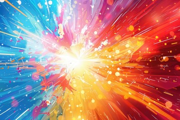 Poster - Abstract colorful paint splashes with blue, red, yellow and orange hues. Background image of bright vibrant color splashing and flowing pattern. Digital art for vibrant and dynamic design. AIG51.