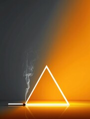 Leinwandbilder - Bright Warning Triangle Contrasts With Burning Cigarette Against a Modern Minimalist Backdrop