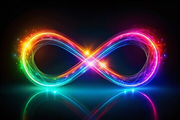 Poster - Glowing Infinity Symbol, Colorful Neon Lights, Dark Background, Abstract Night Photography