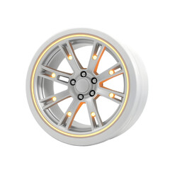 Aufkleber - Futuristic Car Wheel, Glowing Edges On White Background, A Clean Isolated 3d Object. Innovative Automobile Part. Modern Vehicle Technology And Design. High-tech Transportation.