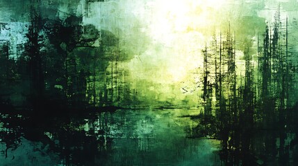 Wall Mural - Mystical Forest Sunrise Reflection.