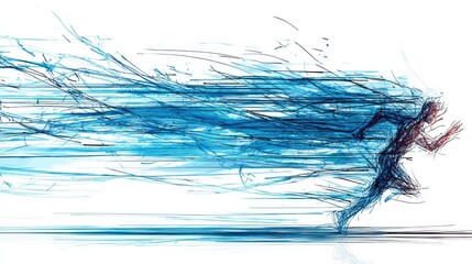 Fototapete - Conceptual Runner Depicted Through Dynamic Motion Streaks Creating a Sense of Speed and Movement on a White Background