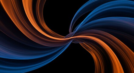 Leinwandbilder - Intertwined Orange and Blue Abstract Waves on Black Background