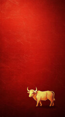 Poster - A bull is standing in front of a red background. The bull is the main focus of the image, and the red background adds a sense of warmth and intensity to the scene