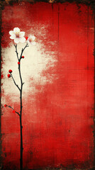 Poster - A red background with a white flower on it. The flower is the main focus of the image