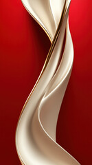Poster - A red background with a white, curvy line that is gold. The line is very long and it looks like it is made of gold