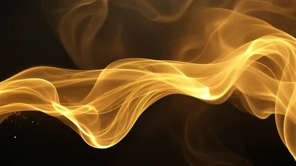 Poster - ethereal golden smoke waves luminous flow of soft curves against dark background, creating abstract 