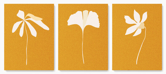 Wall Mural - bright art background with flowers and leaves, ginkgo, in white and orange colors in silhouette styl